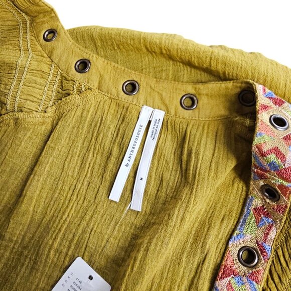 Anthropologie Embellished Grommet Ruffled Blouse, Maize, Cotton, Boho, Size M - Picture 5 of 10